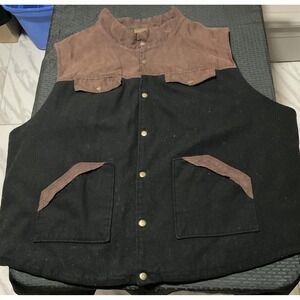 Boulder Creek Vest Mens 6XL Big Black Brown Faux Suede Snap Pockets Insulated